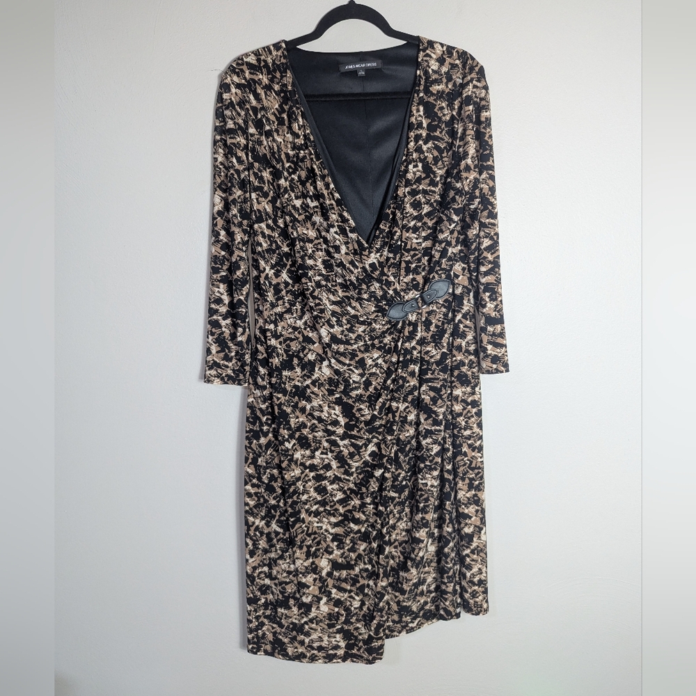 16 Jones Wear Side Buckle Brown Printed Wrap Dress